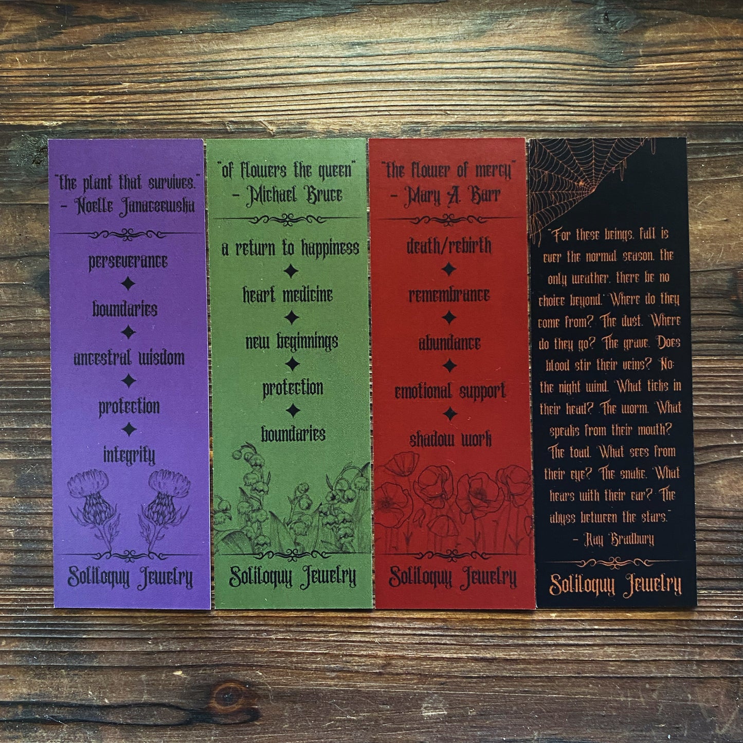 Bookmark ✦ Thistle, Lily of the Valley, Poppy, Pumpkin