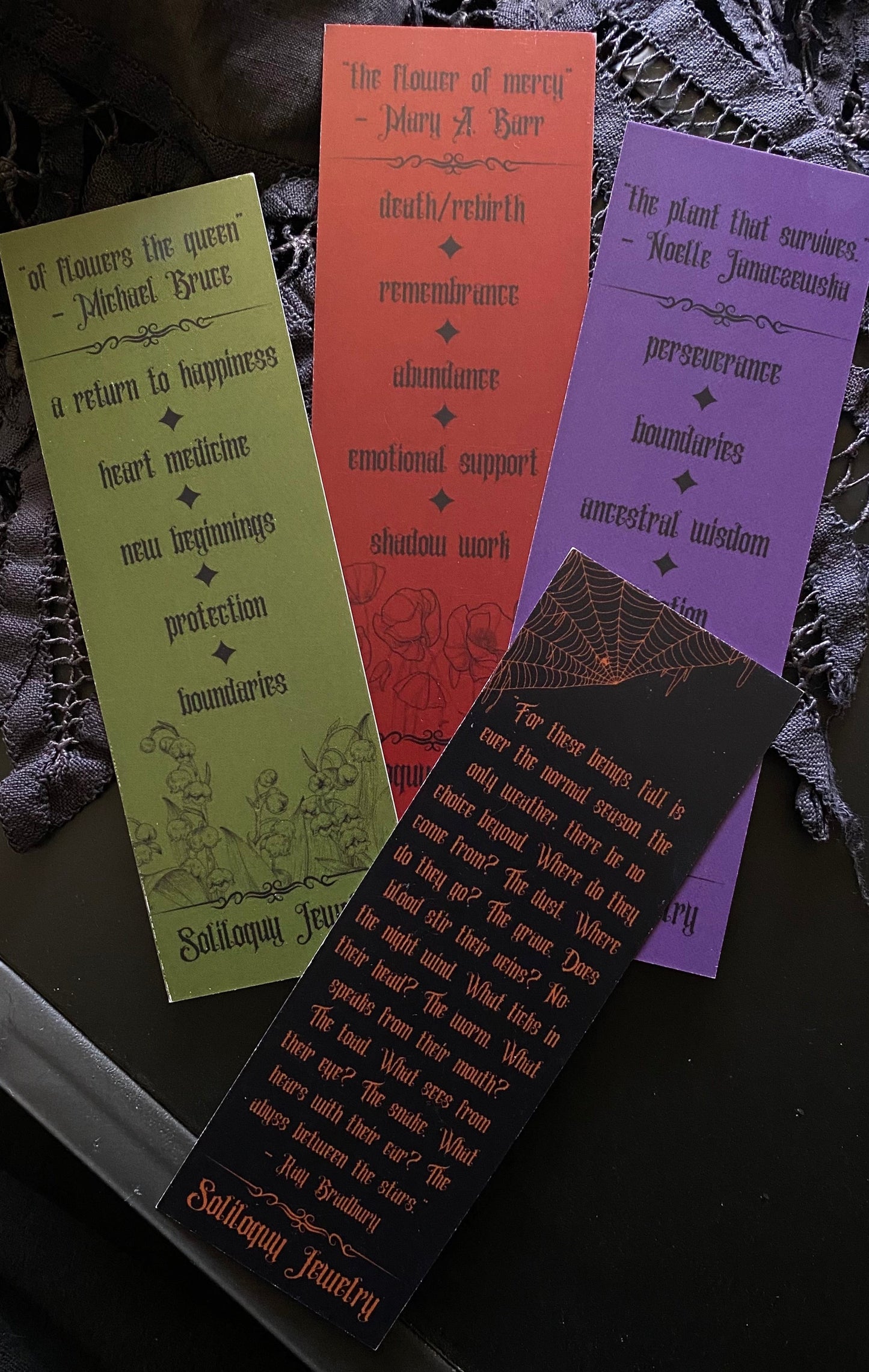 Bookmark ✦ Thistle, Lily of the Valley, Poppy, Pumpkin