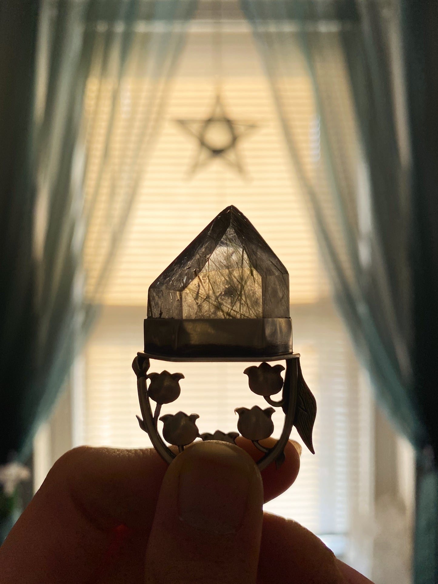 Lily of the Valley & Green Tourmaline in Quartz Talisman