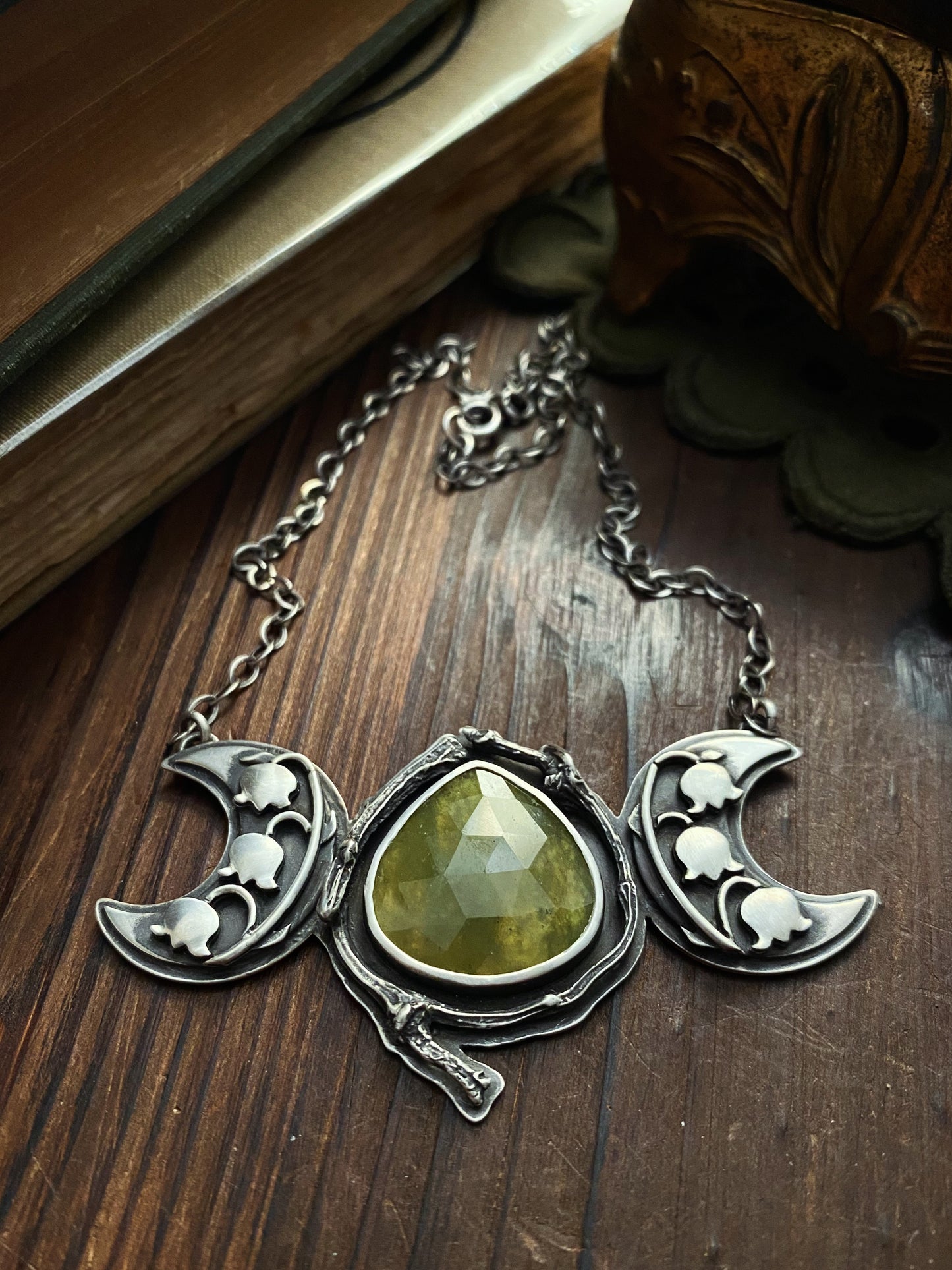 Lily of the Valley Triple Moon Pendant