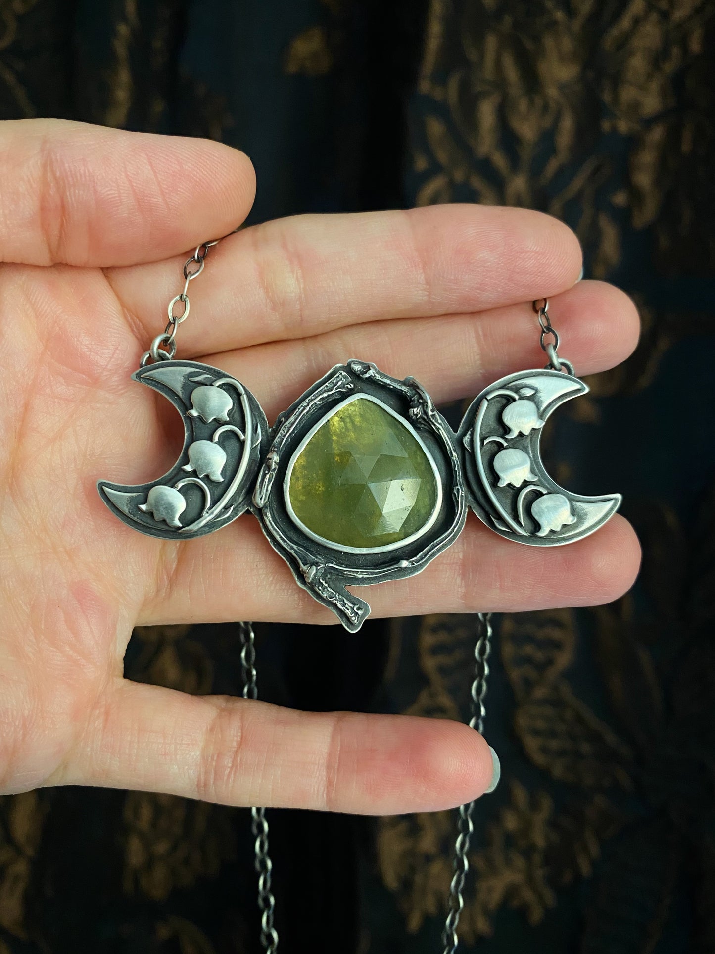 Lily of the Valley Triple Moon Pendant