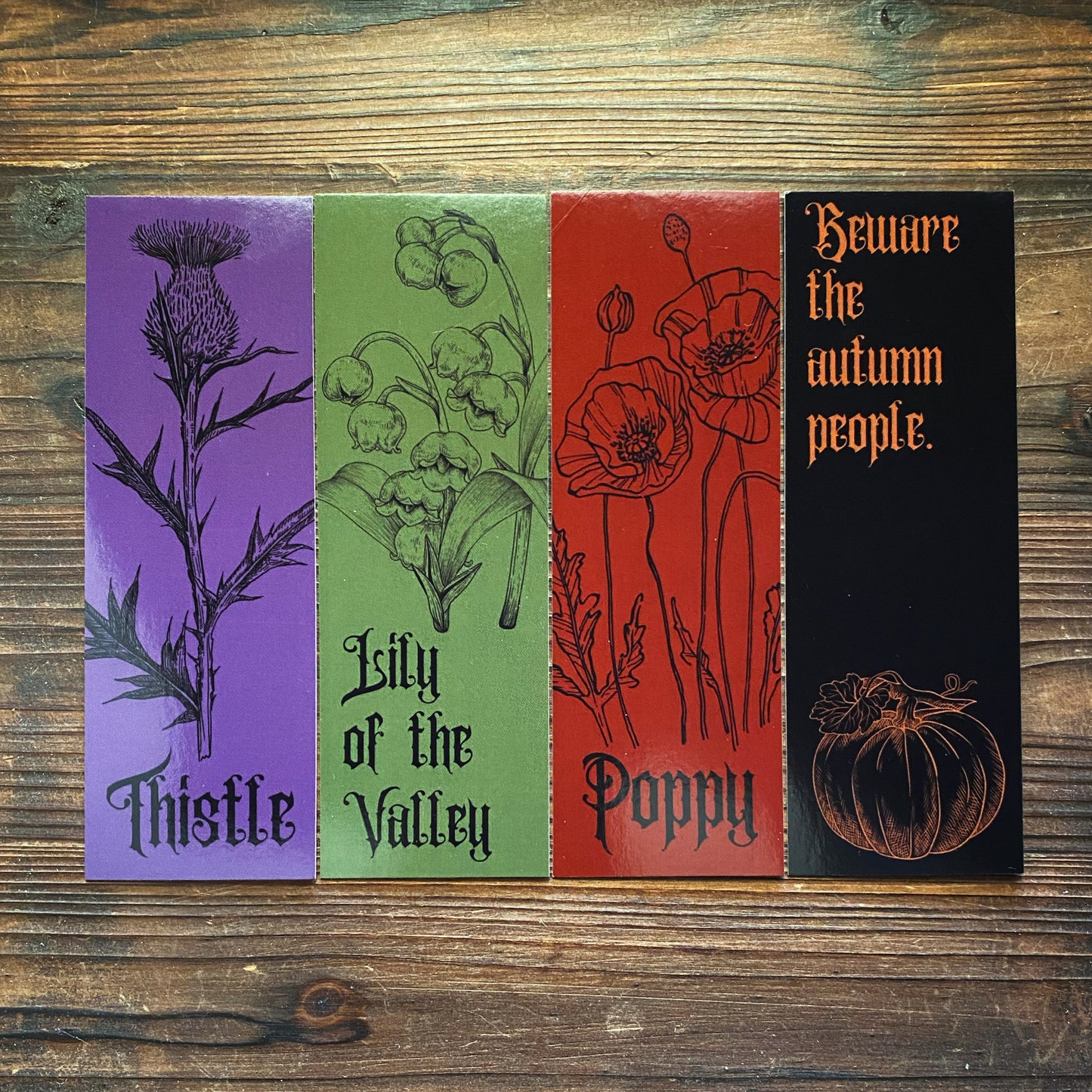 Bookmark ✦ Thistle, Lily of the Valley, Poppy, Pumpkin
