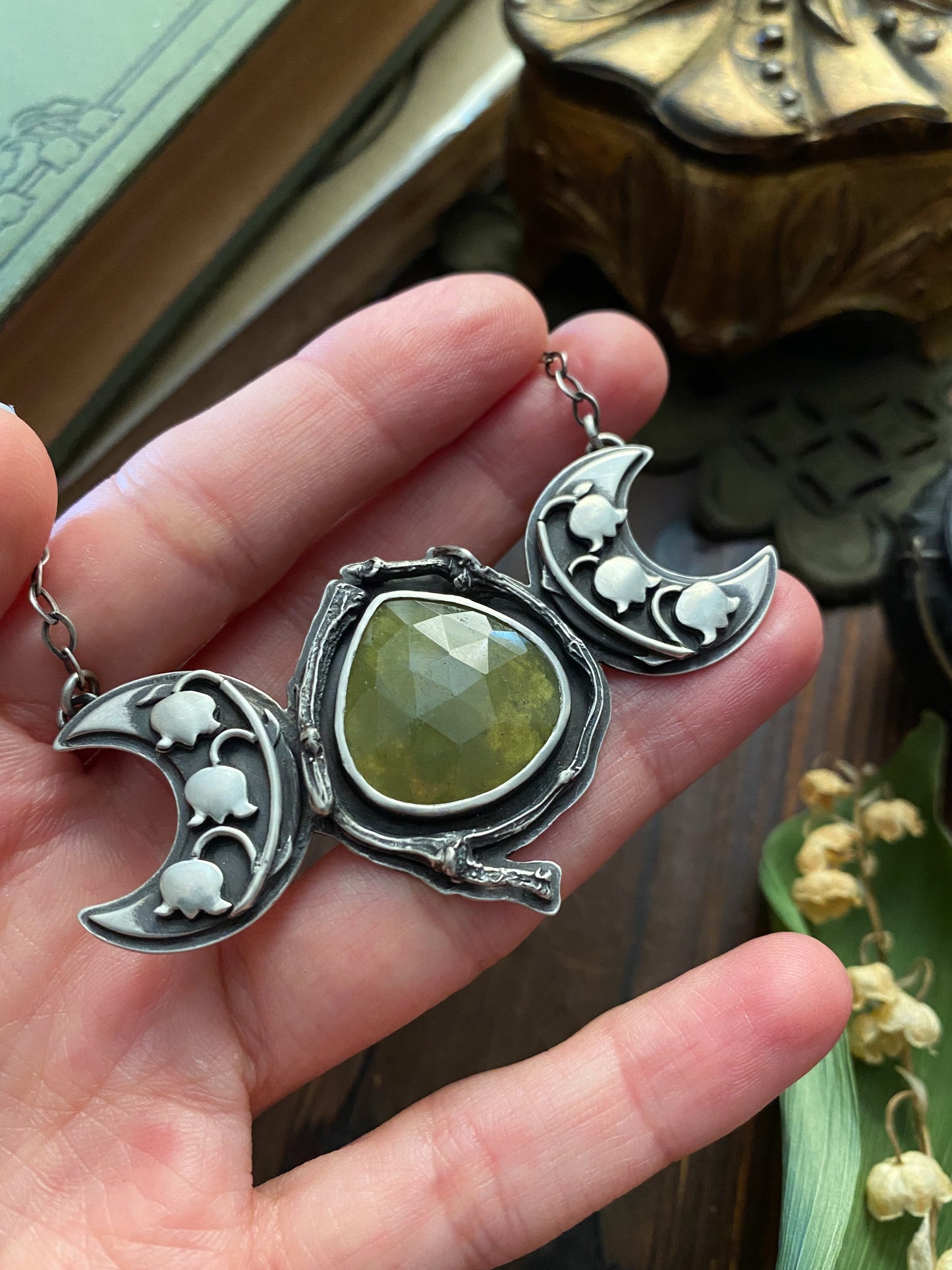 Lily of the Valley Triple Moon Pendant