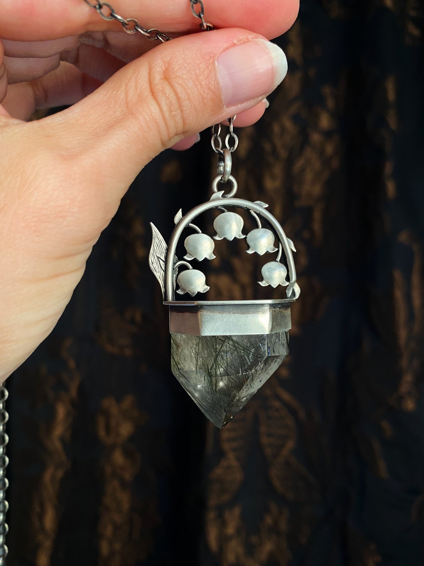 Lily of the Valley & Green Tourmaline in Quartz Talisman