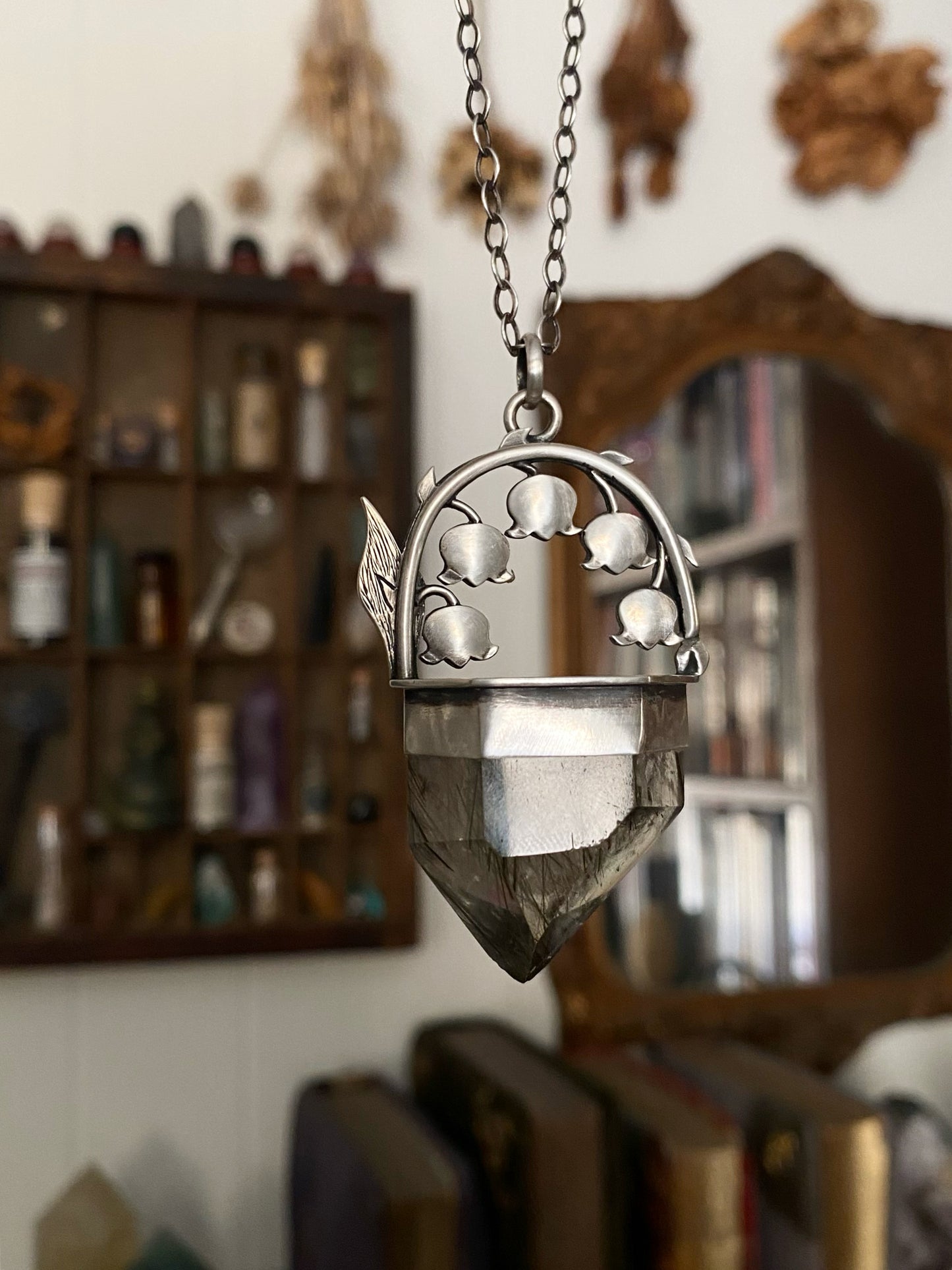 Lily of the Valley & Green Tourmaline in Quartz Talisman
