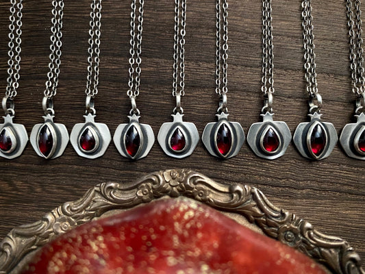Persephone's Pomegranate Pendant {6-8 week Preorder ✦ Choose Your Stone Shape & Chain Length}