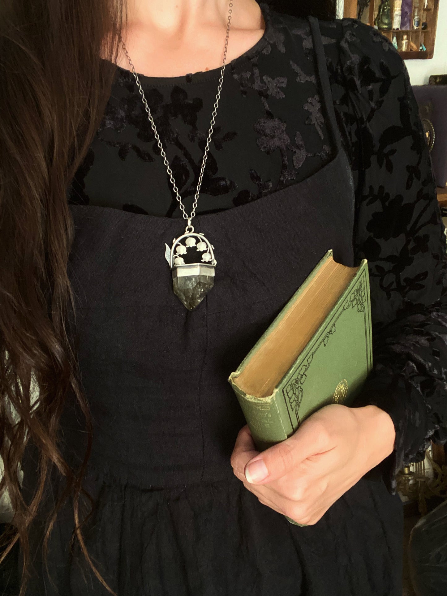 Lily of the Valley & Green Tourmaline in Quartz Talisman