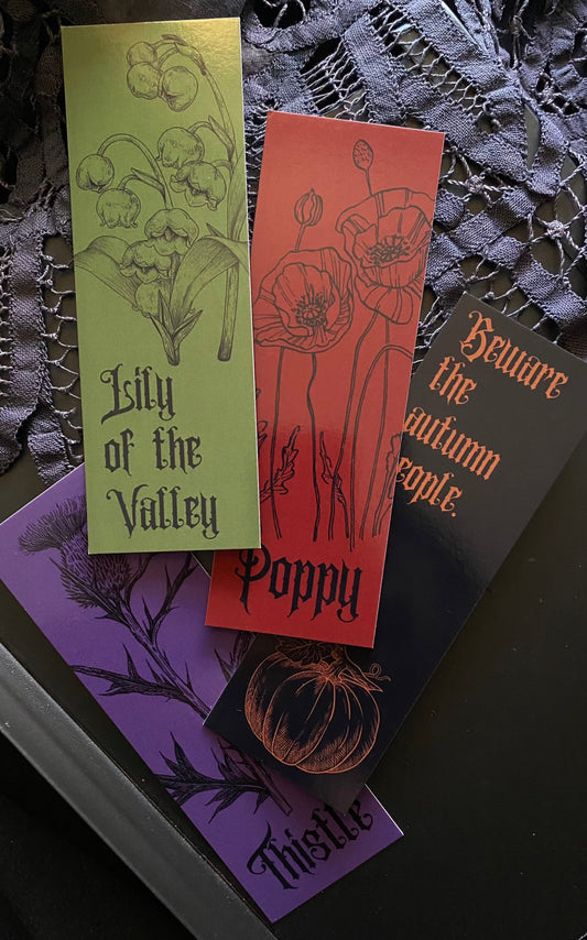 Bookmark ✦ Thistle, Lily of the Valley, Poppy, Pumpkin